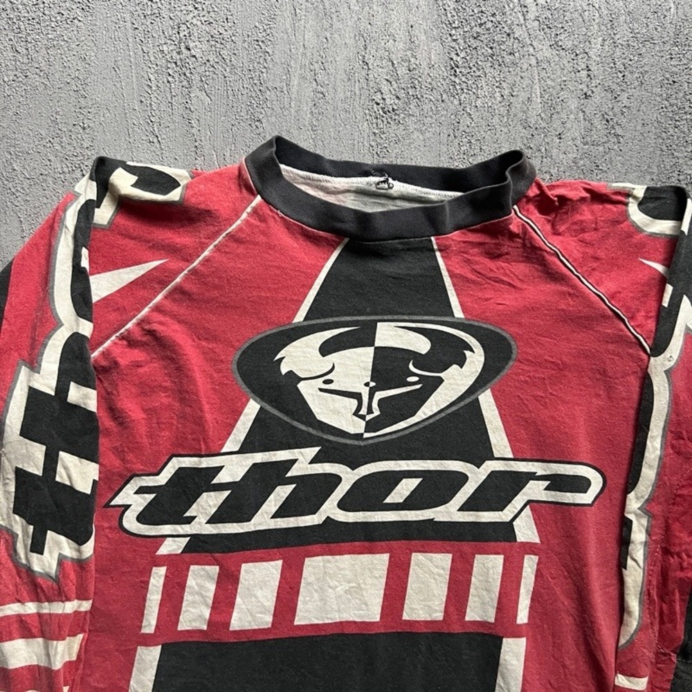 Vintage Thor Motocross Jersey Men Large Red 1990s Flow Racing Long Sleeve - Picture 2 of 9